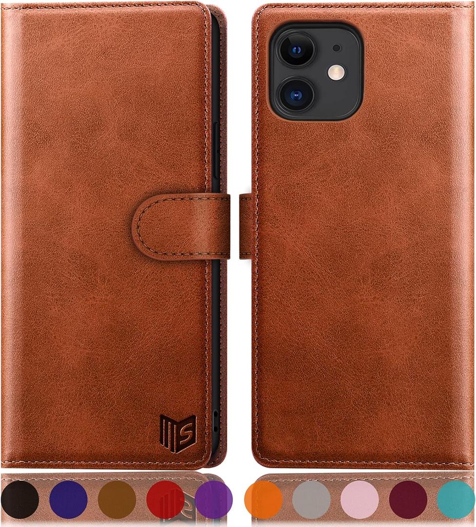 SUANPOT for iPhone 11 6.1 inch (Non 11 Pro 5.8") Leather Wallet case with RFID Blocking Credit Card Holder, Flip Book Phone case Shockproof Cover Pocket for Women Men for Apple 11 case Light Brown