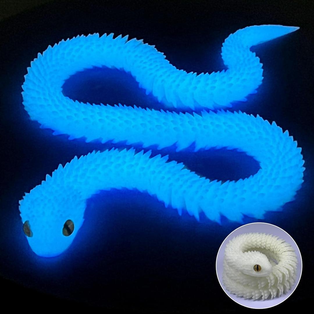3D Printed Animals-Snake Viper,3D Printed Snake Toys Articulated Snake 3D Printed Animals Animal Model Ornaments Creative Funny Toy Festival Gift for Friends (Luminous Blue, 24Inch)