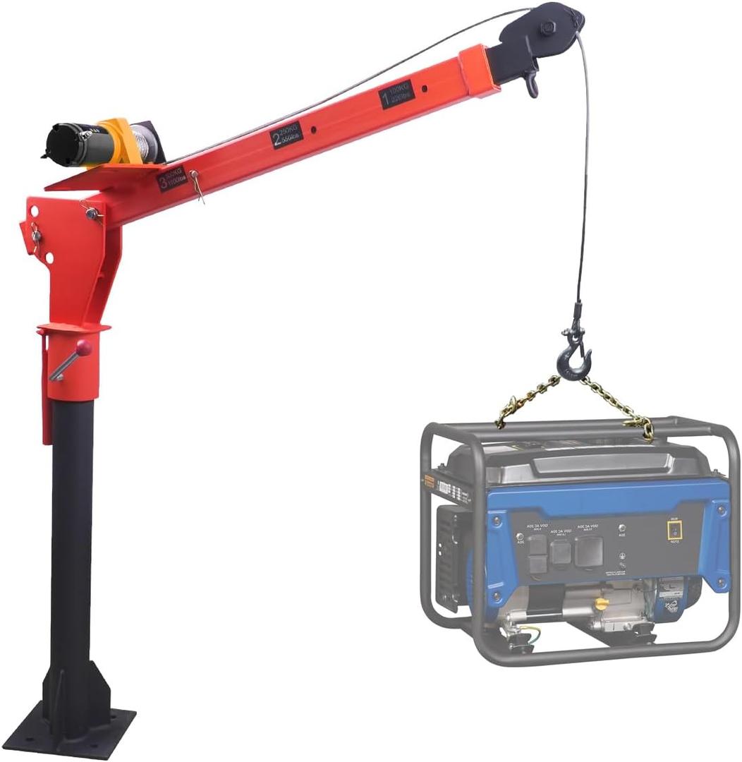 RUGCEL WINCH New 1100lb Folding Truck-Mounted Crane, with Electric Winch 3500 lb 12V, Painted Steel Pickup Truck Jib Cranes 360 Swivel Lift Electric Hoist