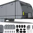 RVMasking Travel Trailer RV Cover 15-18ft, 7 Layers Extra-Thick Camper Cover Waterproof Windproof for Toy Hauler with 4 Tire Covers & Tongue Jack Cover & Propane Tank Cover, Dark Gray