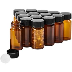 QOAEZK 15 PCS 20ML Amber Small Liquid Sample Glass Vials with Screw Caps,27.5x57mm 5DramLeak-Proof Vial, 24-400 Black Screw Cap with PE Liners for Lab, Essential Oil, Perfume, Reagents