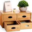 ZOOFOX Bamboo Desk Organizer, 100% Natural Bamboo Tabletop Storage Box with 4 Drawers, Night Stand Table Organizer, Wooden Desktop Drawer Organizer for Makeup Vanity Office Supplies