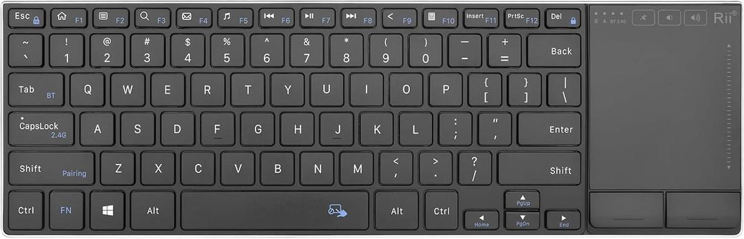 Rii 2.4G Wireless Keyboard,Bluetooth Keyboard(BT 5.1+2.4G),Aluminium Alloy Portable with Touchpad for Computer,PC,Tablet,iPad,Android TV Box,Smart TV,Windows,Mac (Black)