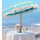 AreShark 7ft Patio Umbrella With Fringe, UPF50+ Beach Umbrella For Table, Pool &Amp; Garden, Portable Outdoor Tassels Umbrella W/Fiberglass Ribs;Push Bottom Tilt(Blue And White Stripe)