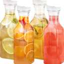 GUSTO [50 oz - 4 Pack] Plastic Carafe with Lid, Large Capacity Square Base - Clear Pitcher with Flip Top Lid, Easy-Pour Spout Juice Containers with Lids, Hand Wash Only - Perfect for Mimosa Bar