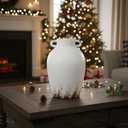 LOMANDA White Ceramic Vase with 2 Handles, Rustic Farmhouse Vase for Flower Christmas Pine Branches Table Shelf Decor Boho Decorative for Living Room Bedroom Kitchen Centerpiece Decorations, 8 inch