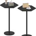 Small Pedestal Table Set of 2, Black Drink Table for Small Spaces 24.4in Tall, Hexagon Pedestal Coffee End Table for Living Room Bedroom Patio