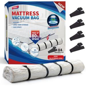 TAILI Mattress Vacuum Bag, King/Califonia King Mattress Vacuum Storage Bag with 4 Straps, Sealable Bag for Memory Foam, Latex, Easy Moving, Transport and Storage