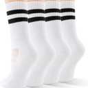 CS CELERSPORT Pilates Socks for Women, 4 Pairs Yoga Crew Non Slip Grip Socks for Barre Hospital Gym (M)