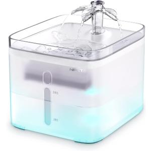 NPET Cat Water Fountain, 3L Automatic Pet Drinking Fountain Dog Water Dispenser with Quadruple-Action Filter (Semi-White, with an Adapter)