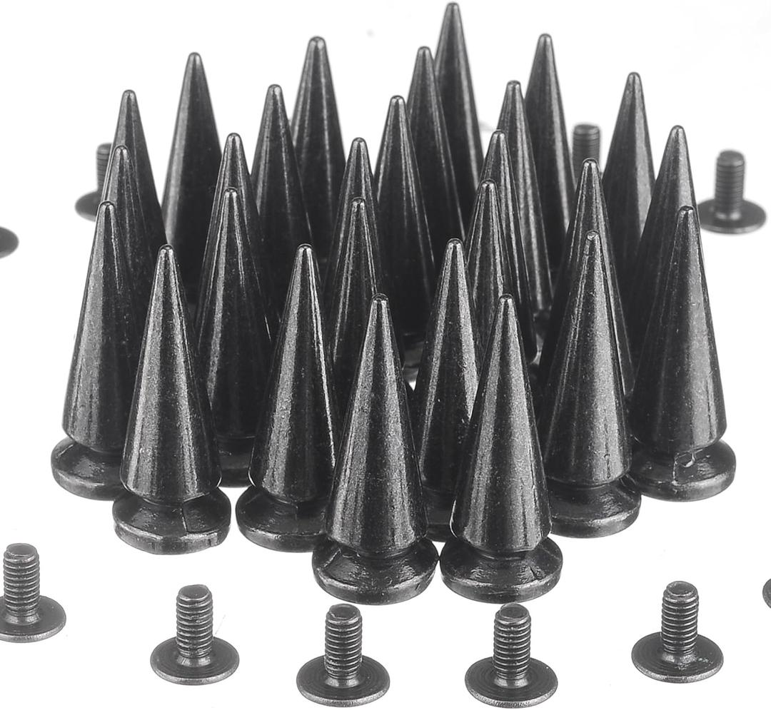 RUBYCA 25MM 30 Sets Large Metal Big Tree Spikes and Studs Metallic Screw-Back for DIY Leather-Craft Black Gunmetal (30 PCS)