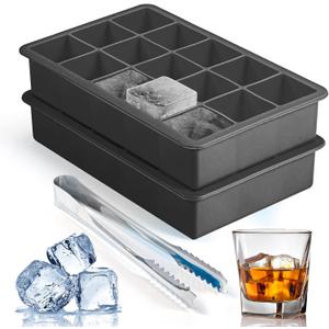 Silicone Ice Cube Trays for Freezer 2 Pack, Easy Release Square Ice Cubes Mold, Best Rubber Ice Cube Tray for Whiskey Cocktail Coffee, Mini Fridge Old Fashioned Silicone Ice Tray (Black)