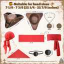 5PCS Pirate Costume Accessories Set for Men Halloween Pirate Hat Tricorn Hat, Bandana, Sash, Eye Patch, Necklace (Red)