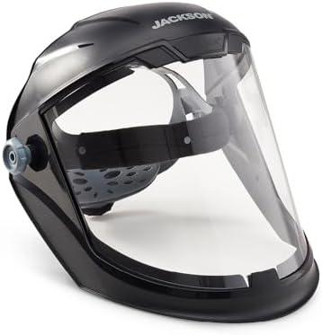 Jackson Safety Lightweight MAXVIEW Premium Face Shield - Mask with 370 Speed Dial Ratcheting Headgear, ANSI Z87.1, for Work, Grinding, Cutting - Uncoated - Clear Tint