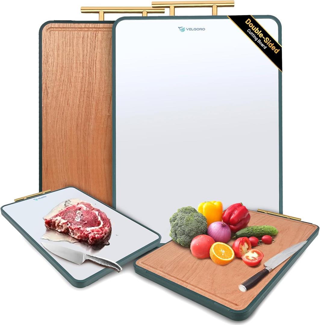 Double-Sided Stainless Steel & Wood Cutting Board  15.7 x 10.6 Chopping Board  Non-Slip, Dishwasher Safe, Knife Friendly  No Odor, Easy Clean