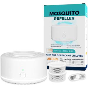 Rechargeable Mosquito Repeller with Night Light, Plant-Based Refill, 30ft Protection Zone, USB-C Powered, 123456