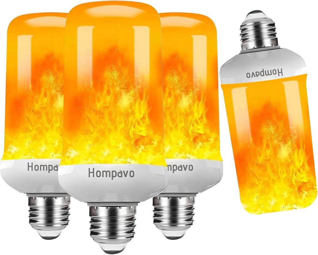 Hompavo Upgraded LED Flame Light Bulbs, 4 Modes Flickering Light Bulbs with Upside Down Effect, E26/E27 Base Flame Bulb for Halloween, Christmas,Indoor and Outdoor Decoration (White-4 Pack)
