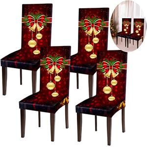 Boao 4 Pieces Christmas Chair Protector Cover Bell Style Stretch Removable Washable Chair Seat Protector Cover Christmas Seat Slipcover for Home Hotel Dining Room Banquet Wedding Party