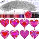 Winlyn 24 Sets Heart Suncatchers Ornaments Decorations DIY Window Paint Art Stickers Craft Kit Heart Sun Catchers for Kids Valentine's Day Pirate-Themed Birthday Activities Art Project Party Favors