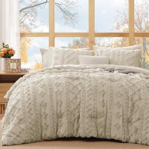 WRENSONGE King Size Comforter Set with Sheets - 7 Pieces Beige Tufted Bed in a Bag King Shabby Chic Bedding Sets with 1 Comforter, 2 Sheets, 2 Pillowcases & 2 Shams