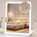 FUNTOUCH 1800mAh Rechargeable Large Travel Makeup Mirror with Lights, 10x7.5 Portable Lighted Makeup Mirror with 3 Color Lights, Dimming Folding Light Up Travel Mirrors with 10X Magnifying Mirror (White)