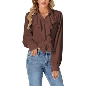 LYANER Women's Dressy Ruffle Blouse Long Sleeve Collar Neck Button Down Victorian Shirt Tops, M