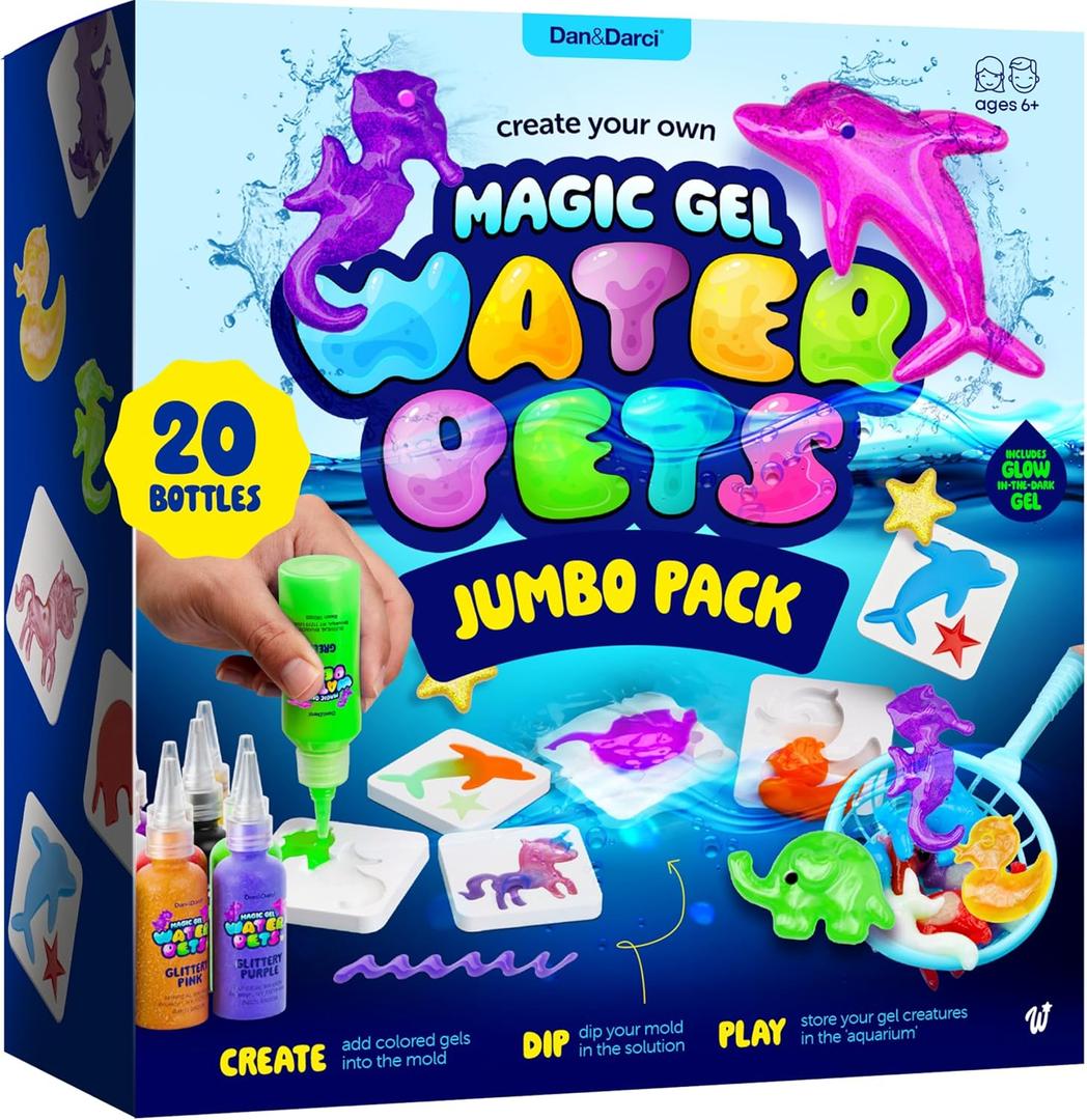 Dan&Darci Jumbo Aqua Fairy Water Gel Kit for Kids - Craft for Kids - Magic Elf Toy Kits - Water Pets - DIY Squishy Maker - Make Your Own Squishies Crafts - Gifts for Boys & Girls Ages 6-12 (Multi-colored Jumbo Pack)