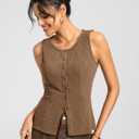 Kate Kasin Women Summer Going Out Tank Tops Y2K, Button Up Sleeveless Top, Ribbed Knit Sweater Vest Trendy (XXL)