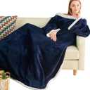 Ramees Sherpa Wearable Blanket with Sleeves and Pockets, Soft Warm TV Blanket Throw for Men and Women