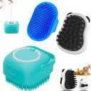 Comotech 3-in-1 Dog Grooming Brush | Adjustable Handle Shampoo Brush & Scrubber for Short & Long Haired Dogs & Cats (Blue Blue White)