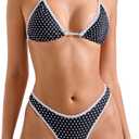 SUUKSESS Women Sexy Thong String 2 Piece Bikini Set Cheeky Halter Swimsuit, Large