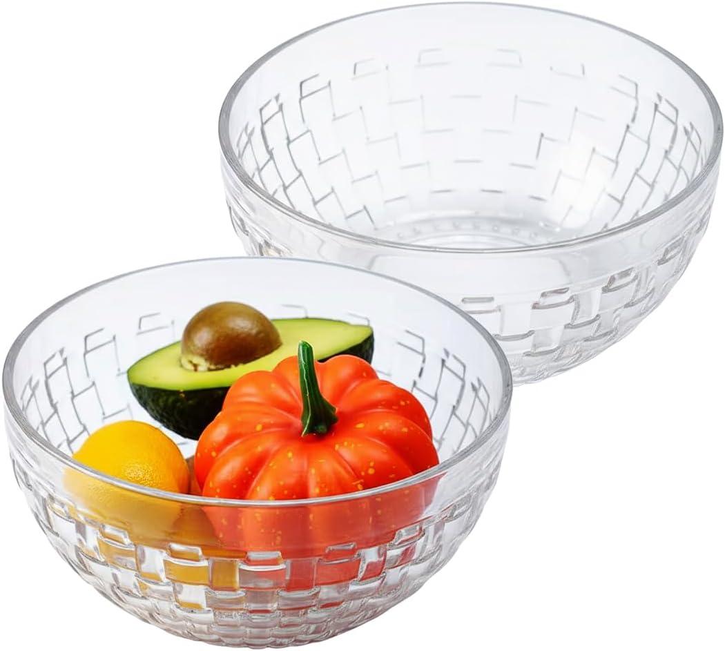 Woven Glass Soup Bowls Set of 2. Decoration Glass Mixing Bowl. 8 inch Large Salad Bowls. 44 oz. Suitable for Fruit, Dessert, Candy, Snack & More. (Clear)