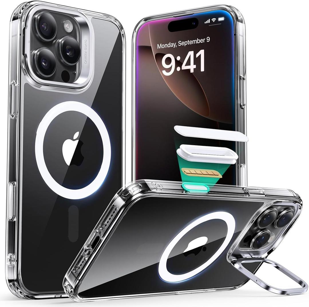 ESR for iPhone 16 Pro Max Case, Camera Control Button Compatible with MagSafe, Military-Grade Protective Case for iPhone 16 Pro Max,Built-in Stash Stand Phone Case, Scratch-Resistant Back Cover, Clear