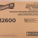 Genuine Joe Embossed Hardwound Roll Towels, 2" Core, 1-Ply, 7.8" x 600', White, 12 Count, 7.9" x 600'