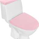 Stretch Velvet Toilet Lid Cover and Toilet Tank Lid Cover, Bathroom Super Soft Toilet Lid Cover Set Luxury Velvet Plush, with Elastic Bottom, Machine Wash, Pink