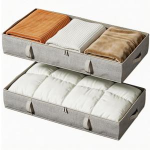 Vailando Storage Containers, 6 Inches Tall 60L Underbed Storage Bins with Sturdy Handles and Sidewalls, Closet Organizer for Clothes, Blankets, Seasonal Items, Gray, 2-Pack