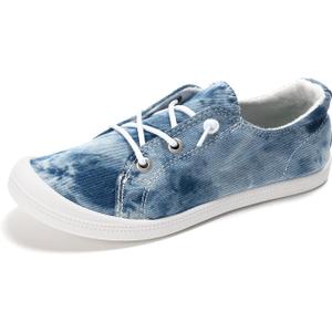FUNKYMONKEY Slip-On Canvas Sneakers for Women, Comfortable Lightweight Lace-Up Flat Casual Tennis Shoes Breathable Walking Shoes for Everyday Wear, Size 5
