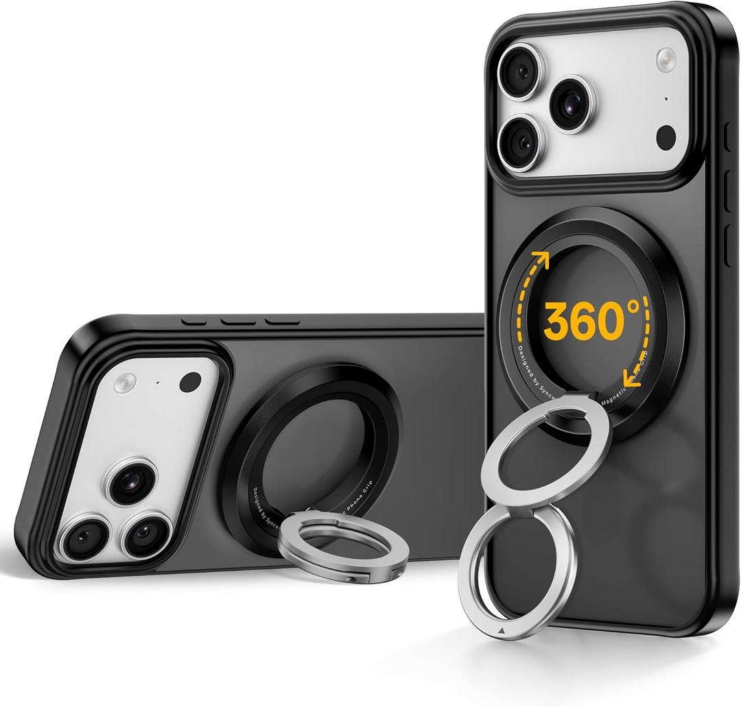 SYNCWIRE for MagSafe Phone Grip, 360 Rotation Magnetic Cell Phone Grip Magnetic Ring Holder Kickstand Mag Safe Ring Stand Compatible with iPhone 17 16 15 14 13 12 Pro Max MagSafe Accessories Android (Black)