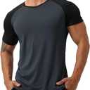 Mens Gym Muscle Short Sleeve Sweat Workout Shirts Quick Dry Stretchy Athletic T-Shirts for Men T77 (XLarge, Darkgrey)