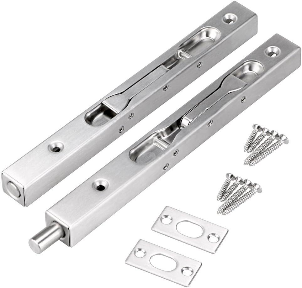Sumnacon 2Pcs Door Flush Bolts - 8 Inch Concealed Security Door Locks for French Doors,Composite Doors,Wood Doors,Double Doors,Dummy Doors,Brush Stainless Steel Finish