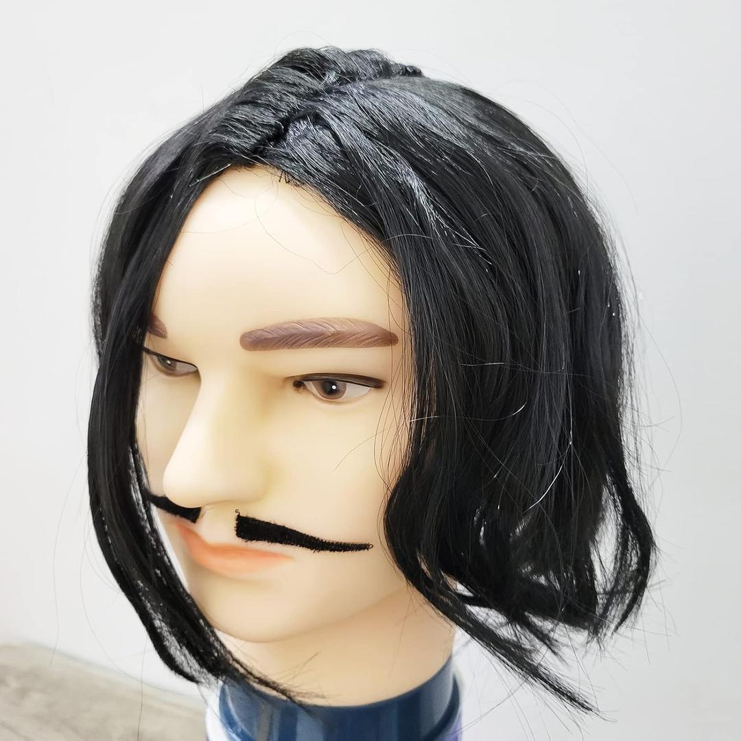 Funny 80's Costumes Men's Dirt Black Wig + Moustache Halloween Cosplay Party Costume Black Wig