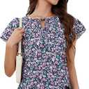 Womens Summer Tops Floral V Neck Blouses for Women Dressy Casual Short Sleeve Shirts to Wear with Leggings 2025 L 