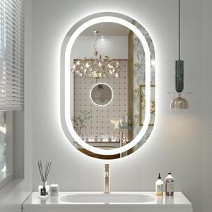 OKPAL 40x24 Oval LED Mirror for Bathoom, Oval Bathroom Mirror with Lights, Dimmiable Lighted Vanity Mirror, Anti-Fog, Shatter-Proof, Memory, 3 Colors (Front Lights + Backlit)