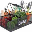 Garden Tool Storage, 4 Compartments Metal Mesh Garden Caddy, Portable Garden Basket with Handles, Gardening Tool Organizer for Indoor and Outdoor, Gardener Gift for Gardening Lovers, Black