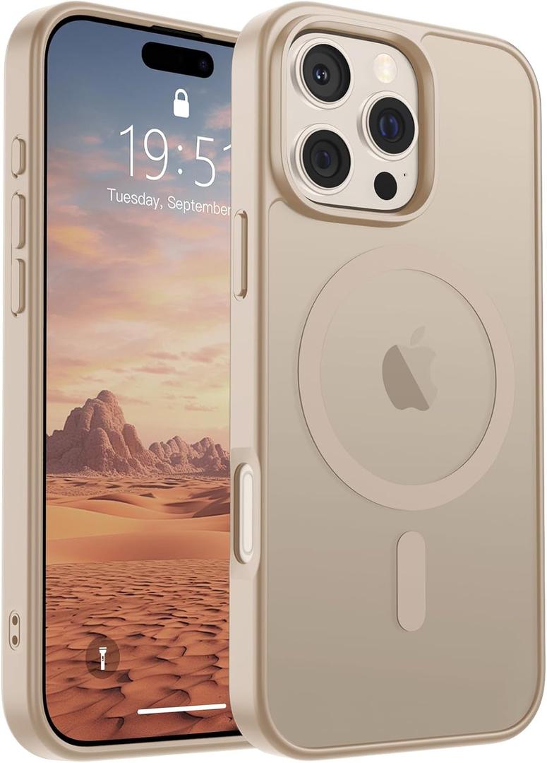 SUPFINE Magnetic for iPhone 16 Pro Max Case(Compatible with MagSafe)(Military Grade Drop Protection) Slim Translucent Matte Shockproof with Anti-Fingerprint Phone Case,Desert Gold