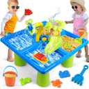 Winter Snow Water Table for Toddlers 1-3, 4-in-1 Play Table Rain Showers Splash Pond Toys, 24 PCS Sensory Activity Sand Table, Kids Outdoor Backyard Beach Toys for Boys Girls Age 3 4 5 6