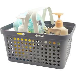 Plastic Shower Caddy Basket with Handles, Cleaning Supply for Dorm, School, Camping, Travel, Bathroom (Light Grey, 1 Pack)