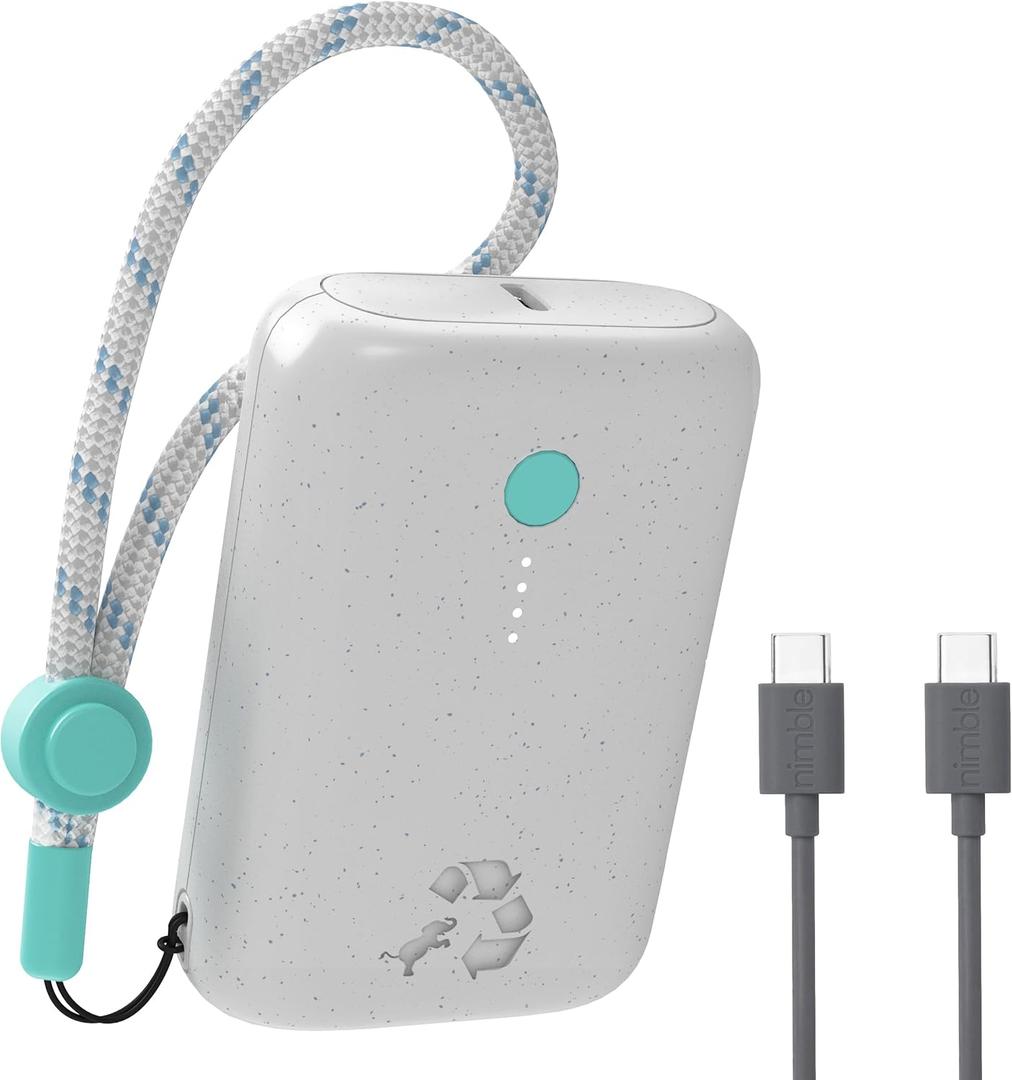 Nimble Champ Portable Charger, 10,000mAh Power Bank Fast Charging, 20W Dual USB-C Battery Pack with Cable, Travel Essential Power Bank for iPhone Laptops Galaxy Tablet Pixel iPad Macbook Kindle Airpod (Luna White)