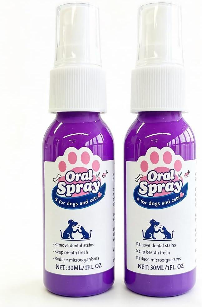 2pcs Pet Oral Care Spray for Dogs & Cats, No Brushing Dog Dental Spray, Oral Care Spray for Dogs Teeth Cleaning, Dog Breath Freshener to Reduce Plaque Tartar & Bad Breath, Oral Spray for Pet Oral Care