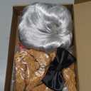 Halloween Old Man Costume Accessory White Wig Beard Mustache Set with Red Bib Aprons Glasses Walking Cane Bow Tie Fried Chicken for Halloween Cosplay Contest Party